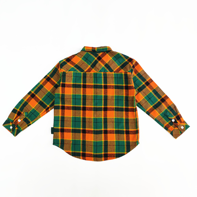 Design Plaid Long Sleeve Children's Casual Shirts Loose Fit with Button and Embroidery